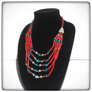 Gorgeous statement coral and turquoise necklace